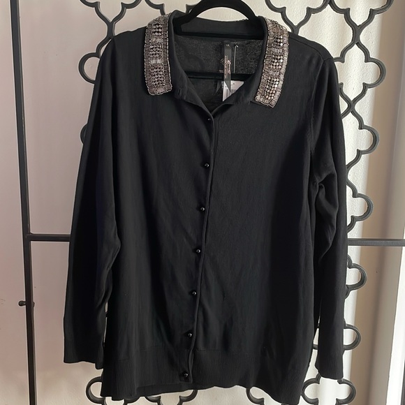 NWT Melissa McCarthy Long Sleeve Beaded Collar Cardigan - Picture 1 of 7
